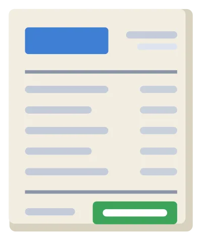 An invoice sheet with a header block, ruled line items and a total in a boxed footer.