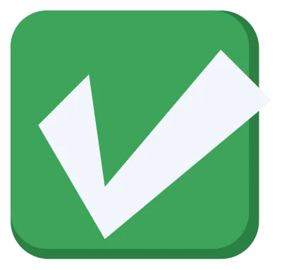 A rounded square with a green check mark inside it.