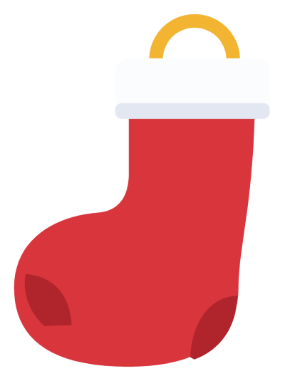 A red Christmas stocking with a white fur cuff, hung with a small gold loop.
