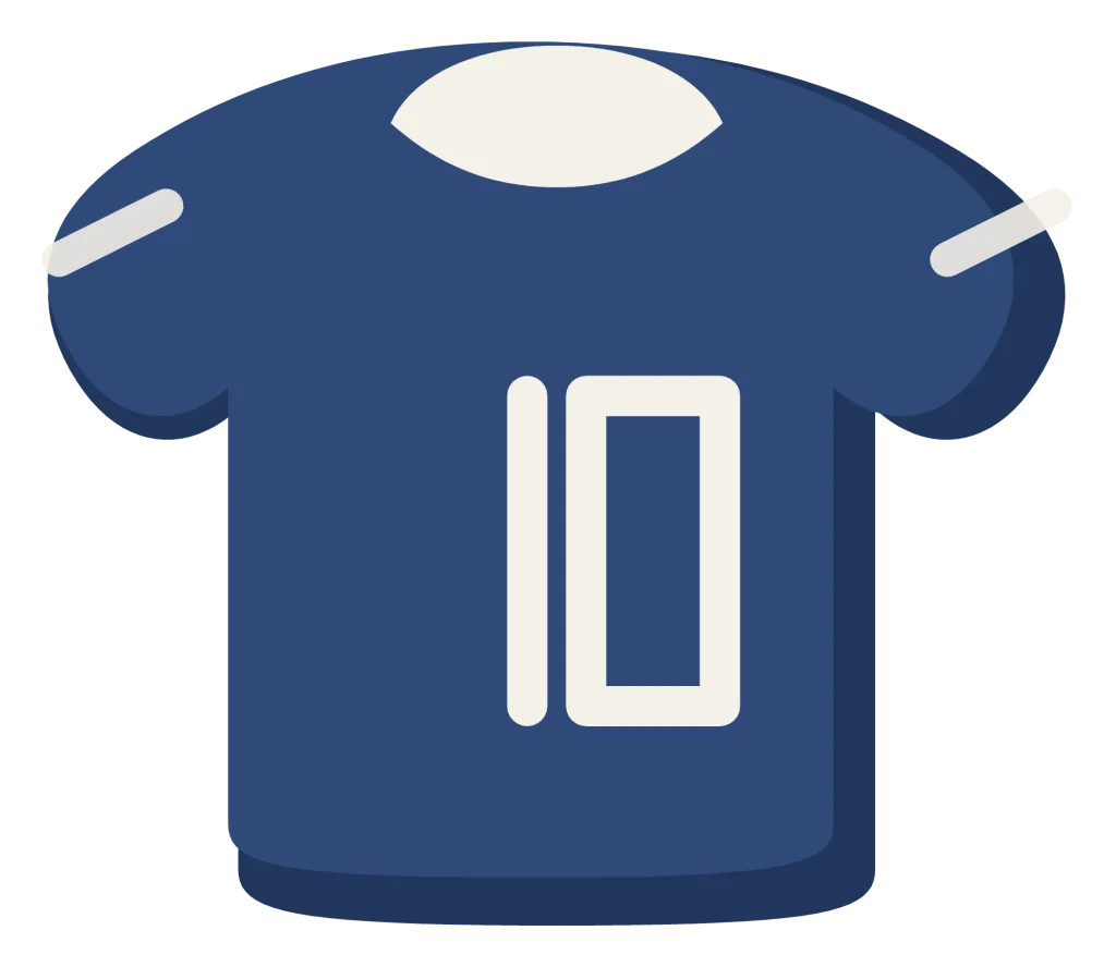 A navy american football jersey with a white number on the front and wide padded shoulders.