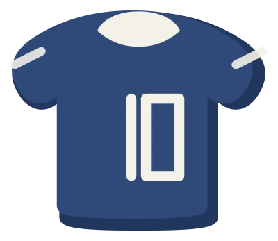 A navy american football jersey with a white number on the front and wide padded shoulders.