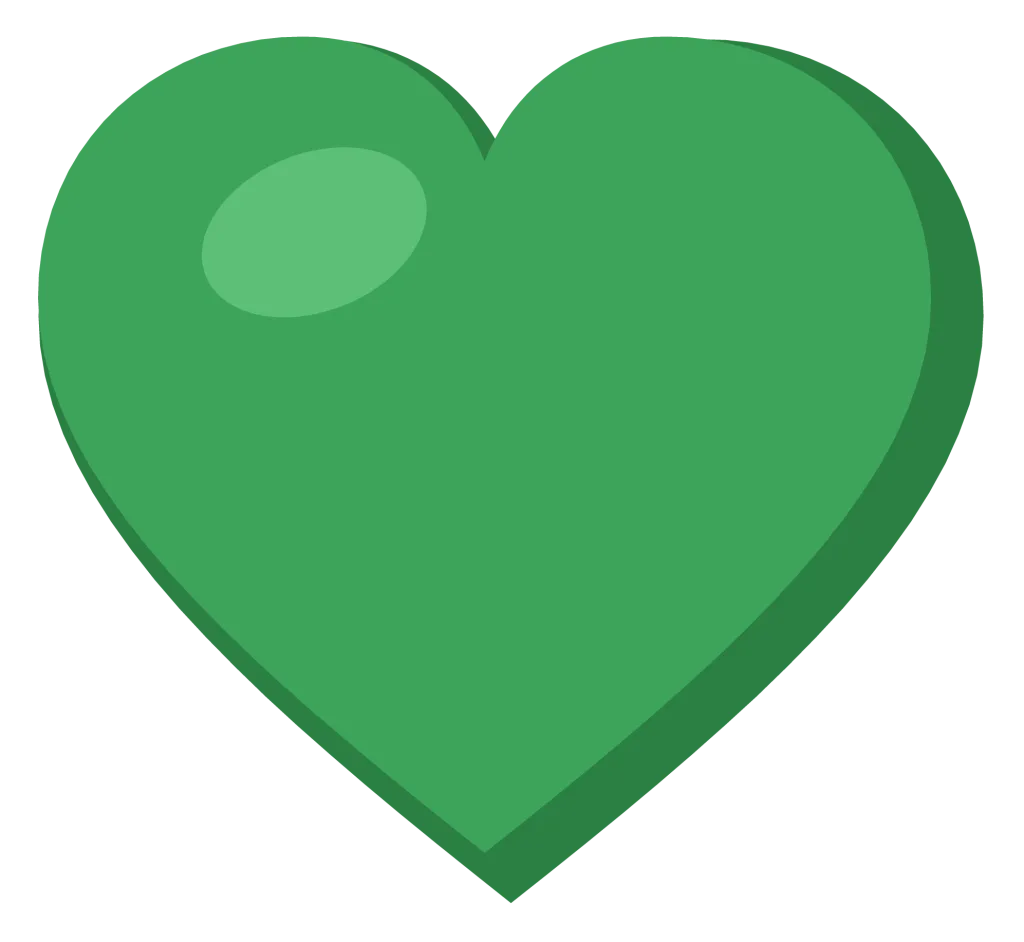 A solid green heart with a soft highlight on the upper left lobe, drawn as a flat symbol.
