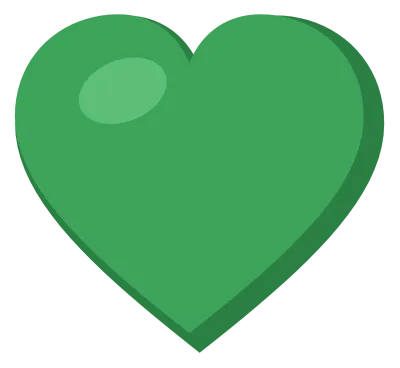 A solid green heart with a soft highlight on the upper left lobe, drawn as a flat symbol.