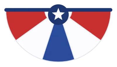 A half-round patriotic bunting fan in red, white and blue panels with a small star at the top.