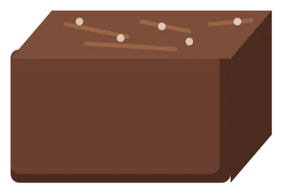 A square chocolate brownie with a cracked top, a fudgy edge and a dusting of sugar.