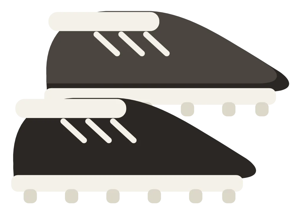 A pair of black and white football cleats, cut high at the ankle, with studs along the sole.