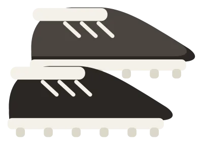 A pair of black and white football cleats, cut high at the ankle, with studs along the sole.