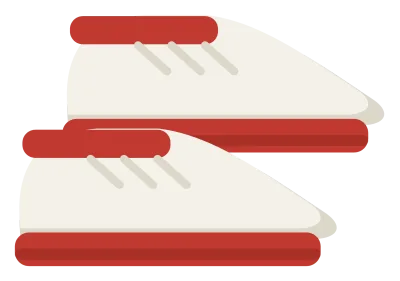 A pair of white and red high-top basketball shoes with flat soles and no studs.