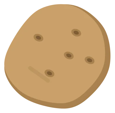 A brown potato with an irregular outline and several dark eyes across the skin.