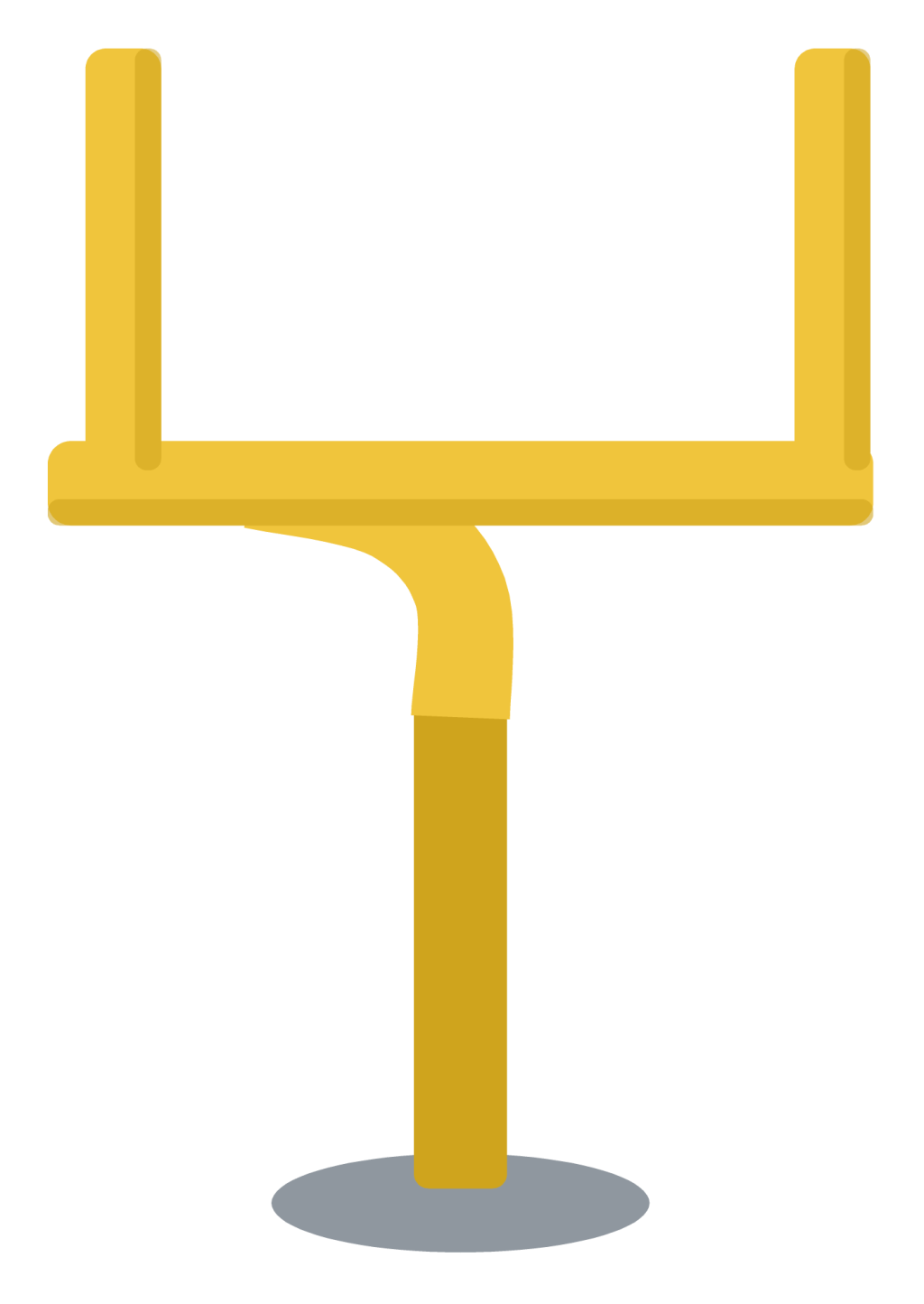 A yellow football goalpost seen from the front, with two uprights rising from a single curved base post.