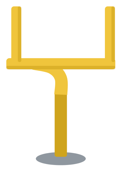 A yellow football goalpost seen from the front, with two uprights rising from a single curved base post.