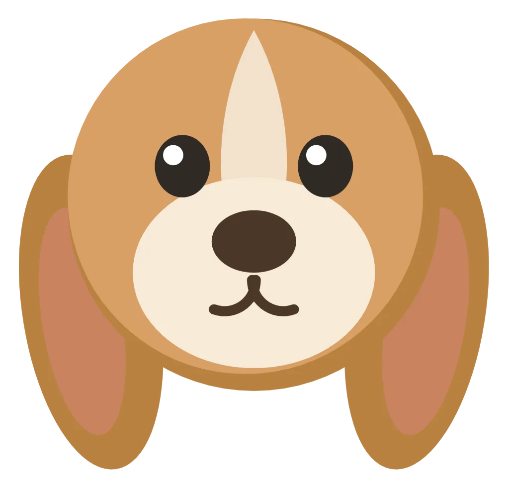 A tan dog face seen head on, with floppy ears, a cream muzzle and a dark nose.