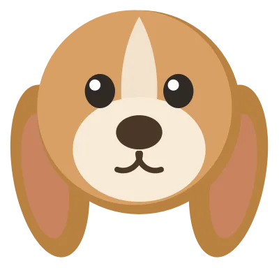 A tan dog face seen head on, with floppy ears, a cream muzzle and a dark nose.