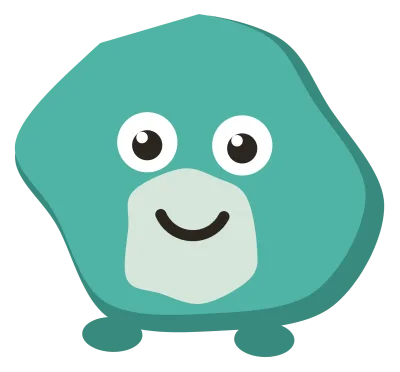 A cheerful teal Snip standing on two short legs, with a pale oval belly and a small closed smile.