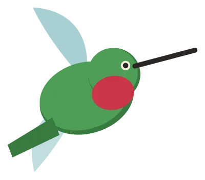 A green hummingbird hovering in the air, with a long needle beak and wings blurred into arcs.