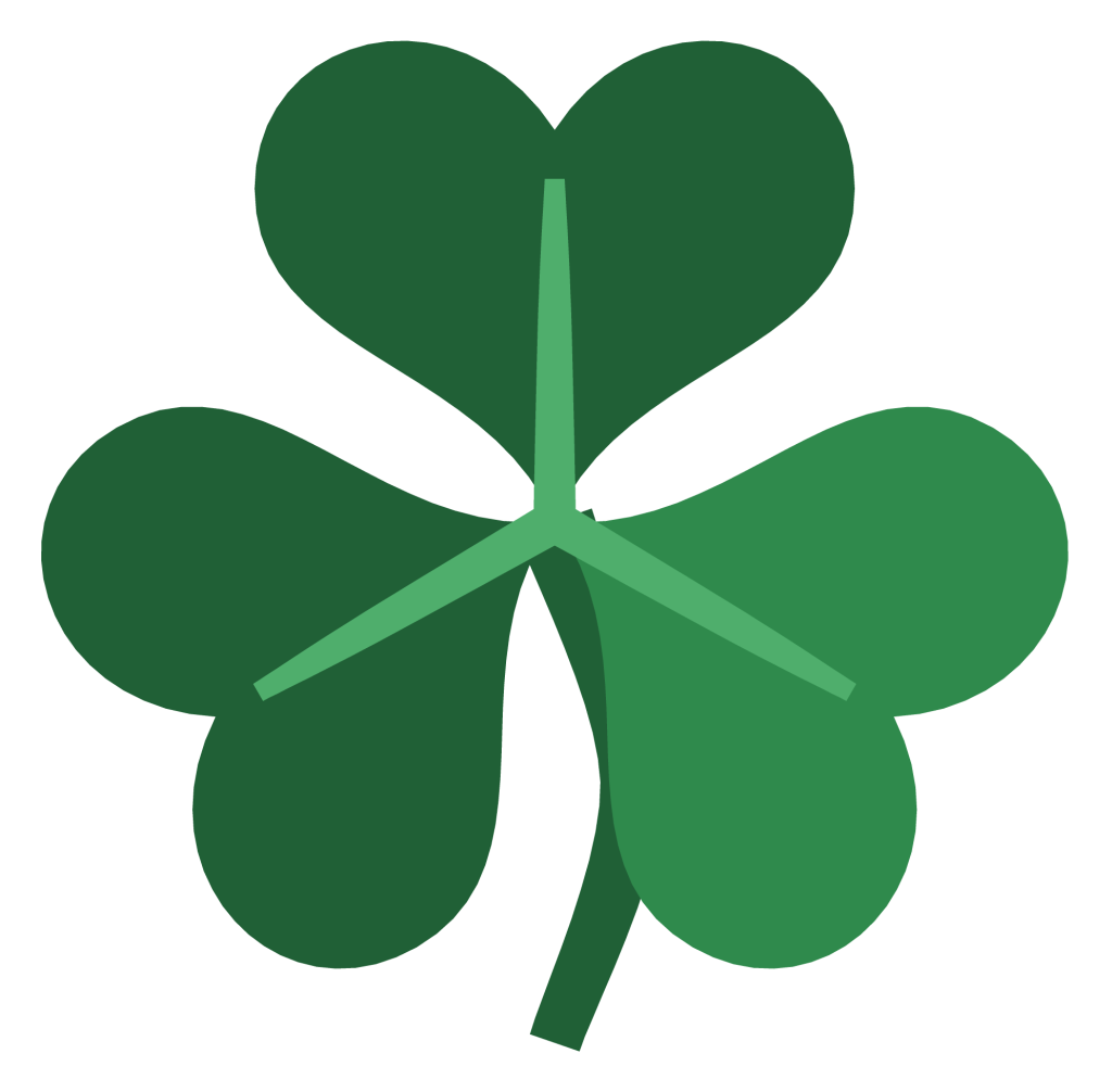 A green three-leaf shamrock with a curved stem and pale central veins.