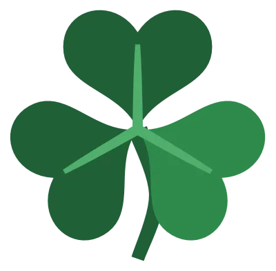 A green three-leaf shamrock with a curved stem and pale central veins.