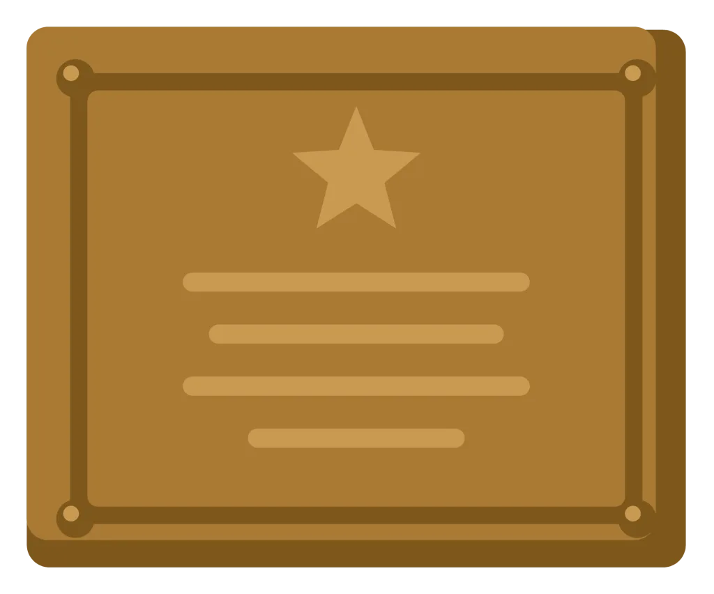 A bronze memorial plaque with a raised border, a star and ruled lines standing in for an inscription.