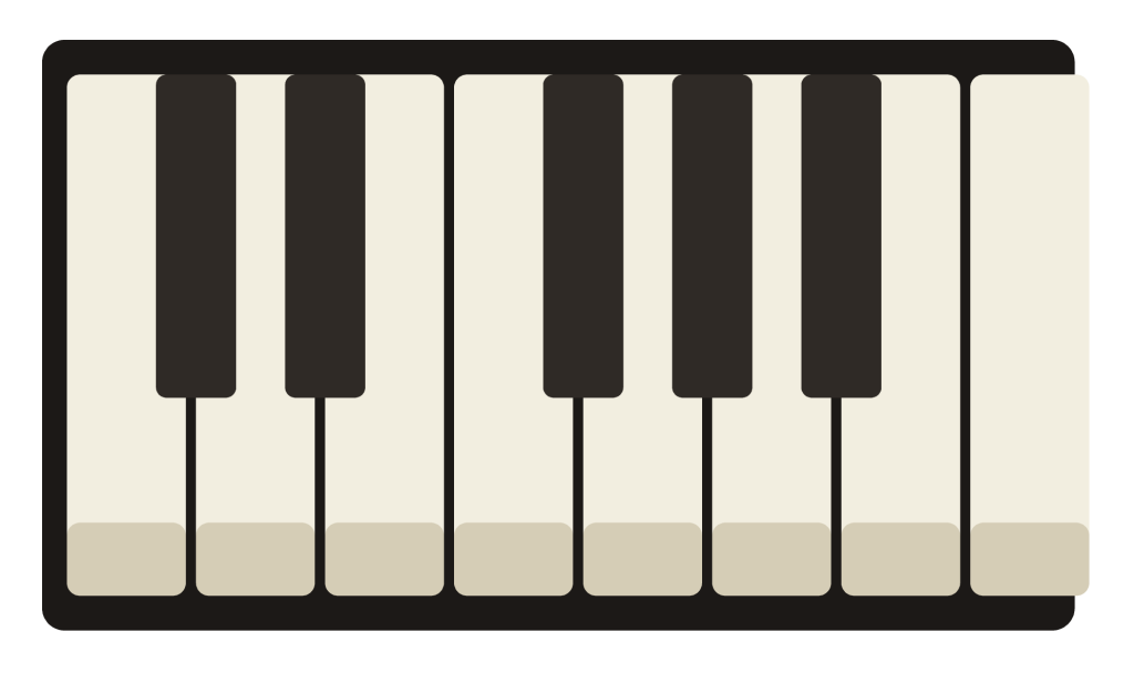 A section of piano keyboard showing white keys with black keys grouped in twos and threes.