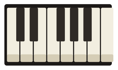 A section of piano keyboard showing white keys with black keys grouped in twos and threes.