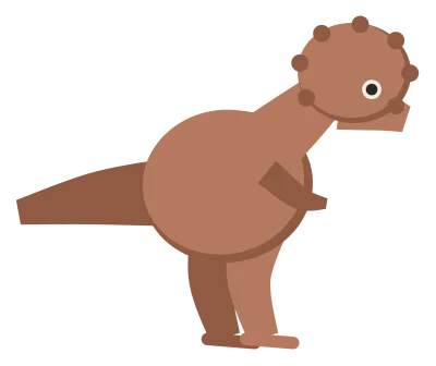 A brown pachycephalosaurus in side view, with a thick domed skull ringed with small bony knobs.