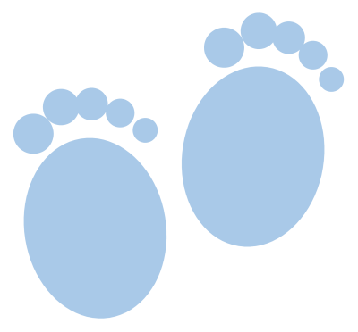 A pair of small blue baby footprints, one slightly ahead of the other.