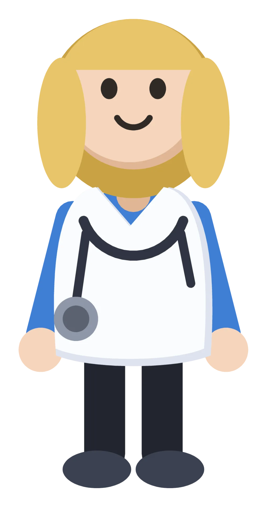 A doctor in a white coat with a stethoscope round their neck.