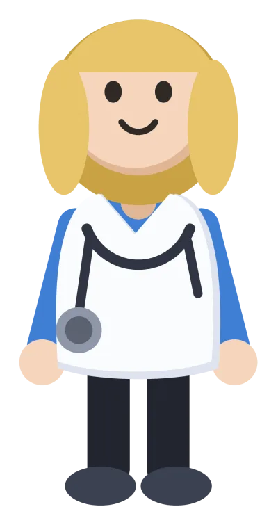 A doctor in a white coat with a stethoscope round their neck.
