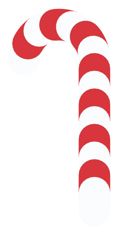A hooked candy cane with red and white stripes running around the curve.