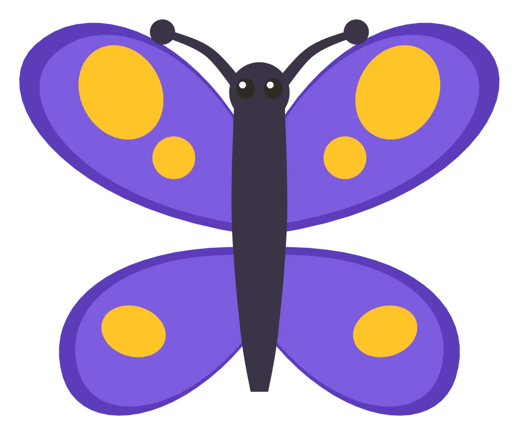 A purple and gold butterfly seen from above with patterned wings and curled antennae.
