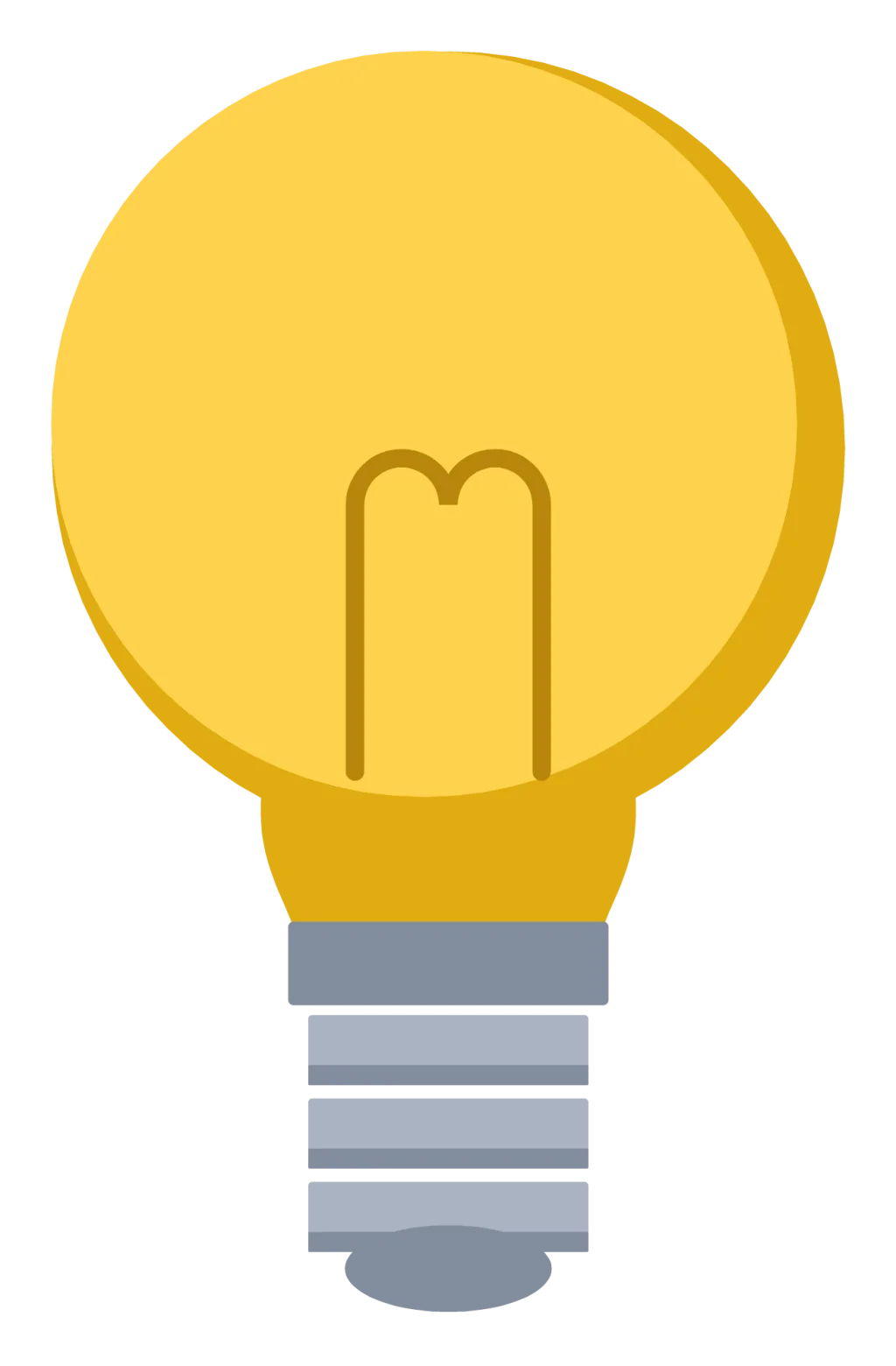 A glowing yellow lightbulb with a visible filament and a grey screw base.