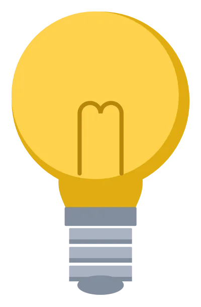 A glowing yellow lightbulb with a visible filament and a grey screw base.