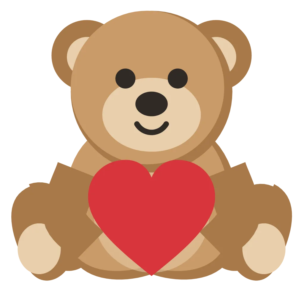 A tan teddy bear sitting up and holding a red heart against its chest.
