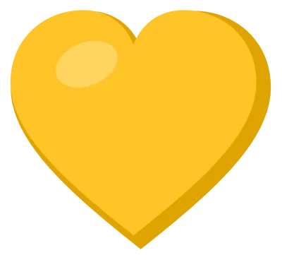 A solid yellow heart with a soft highlight on the upper left lobe, drawn as a flat symbol.