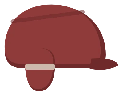 A maroon batting helmet in side view, with a single ear flap covering the side of the head.