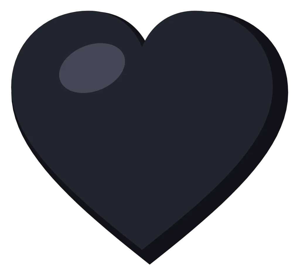 A solid black heart with a soft highlight on the upper left lobe, drawn as a flat symbol.