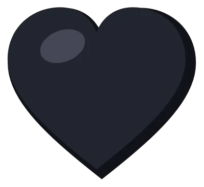 A solid black heart with a soft highlight on the upper left lobe, drawn as a flat symbol.