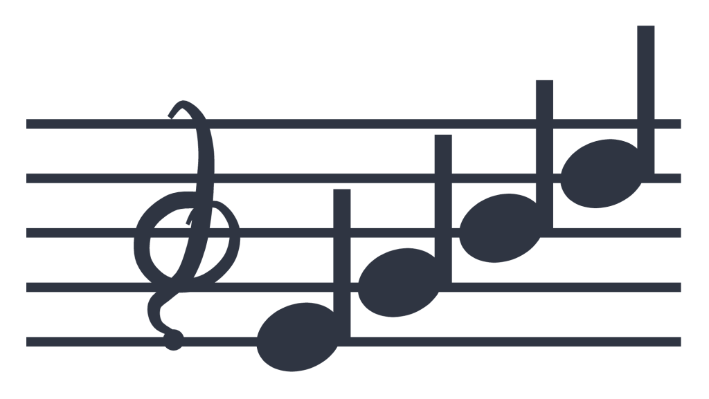 A five-line music staff with a treble clef and four notes written across it.
