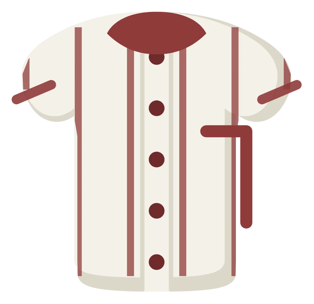 A cream pinstriped baseball jersey with a buttoned front placket and a number on the chest.