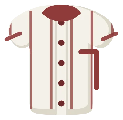 A cream pinstriped baseball jersey with a buttoned front placket and a number on the chest.