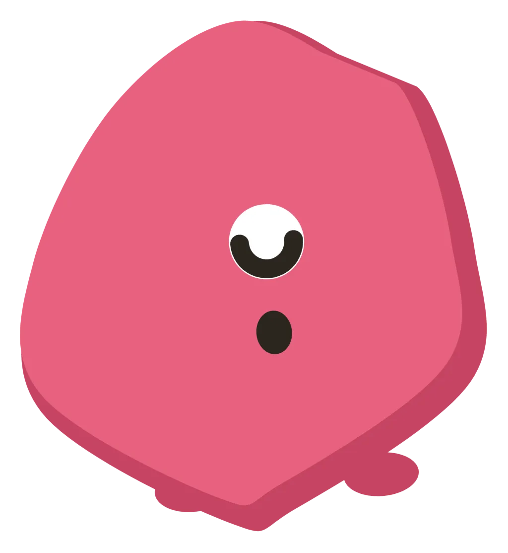 A small pink Snip with a single closed eye and two short legs, half asleep.
