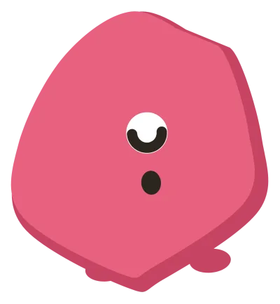 A small pink Snip with a single closed eye and two short legs, half asleep.