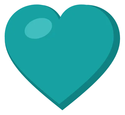 A solid teal heart with a soft highlight on the upper left lobe, drawn as a flat symbol.