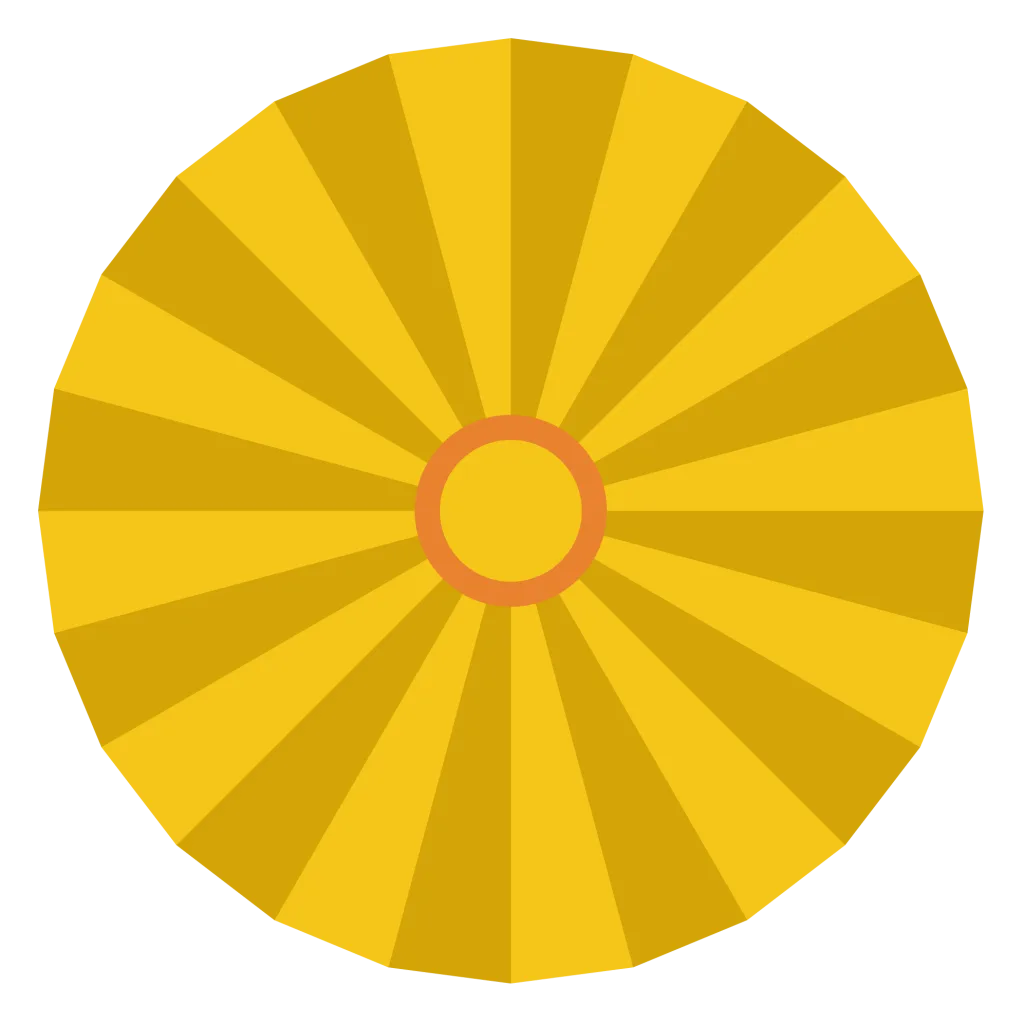 A radiating sunburst of alternating gold rays spreading from a small centre.
