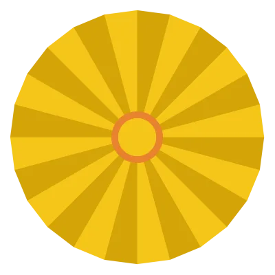 A radiating sunburst of alternating gold rays spreading from a small centre.