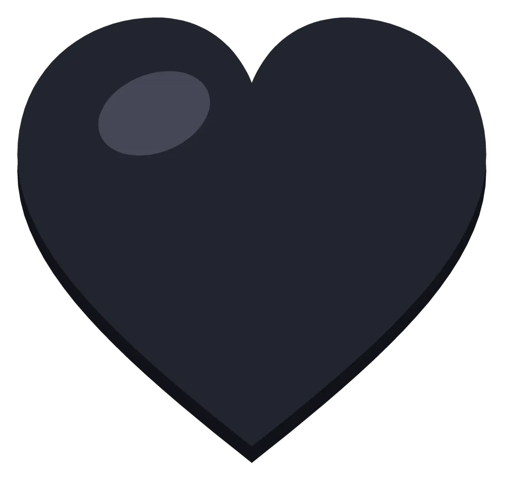 A solid black heart with a soft highlight on the upper left lobe, drawn as a flat symbol.