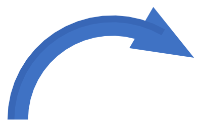 A blue arrow curving from lower left up to the right, with a triangular head.