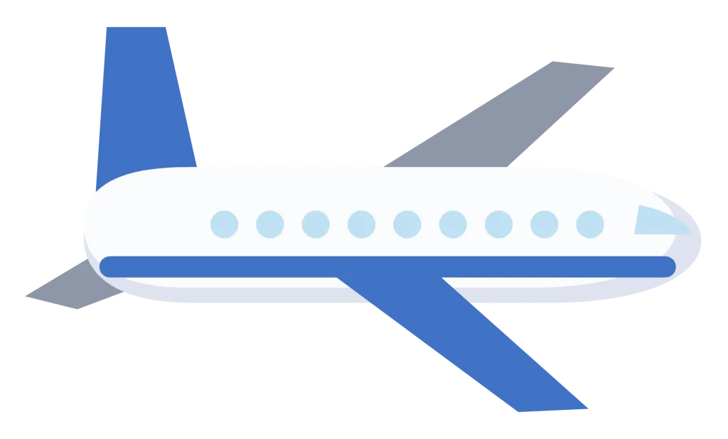 A white airplane in side view with a blue stripe, swept wing and tail fin.