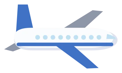 A white airplane in side view with a blue stripe, swept wing and tail fin.
