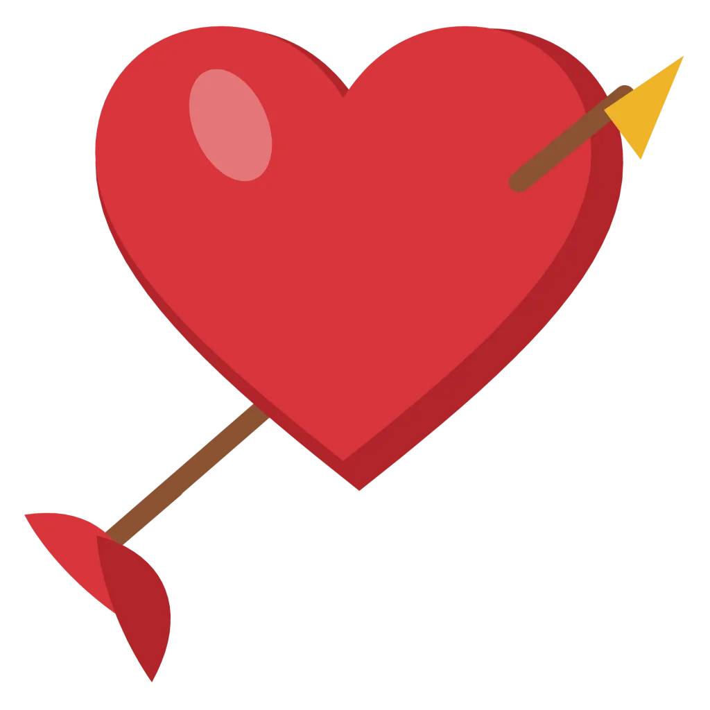 A red heart pierced by a gold arrow running from lower left to upper right.